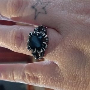 Black sapphire white diamond skull engagement ring sterling silver